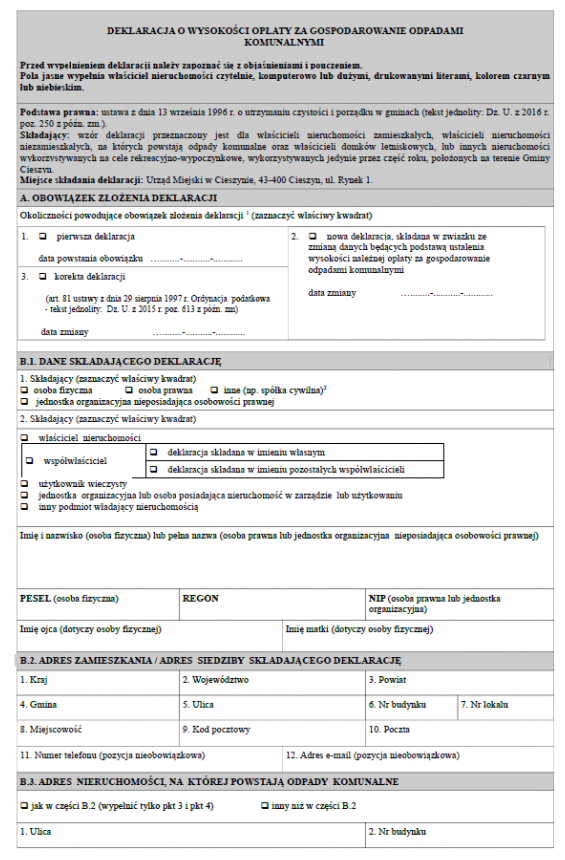 Deklaracja o wysokości opłaty za gospodarowanie odpadami komunalnymi