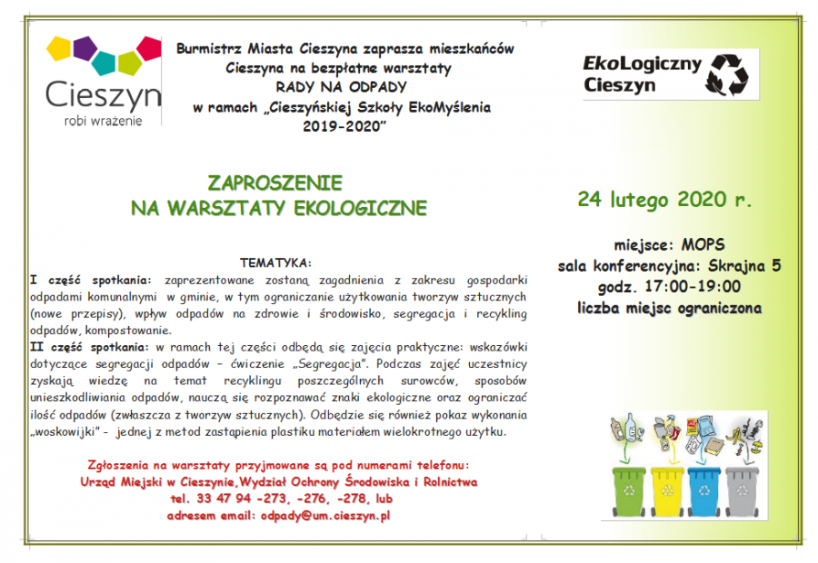 Zaproszenie na bezpłatne warsztaty ekologiczne