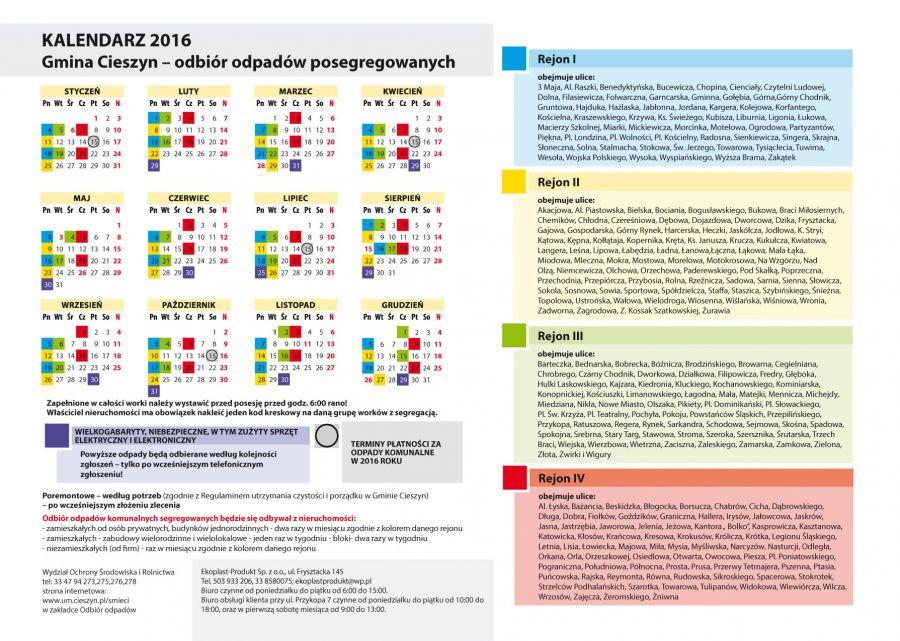 Harmonogram odbioru odpadów w 2016 r.