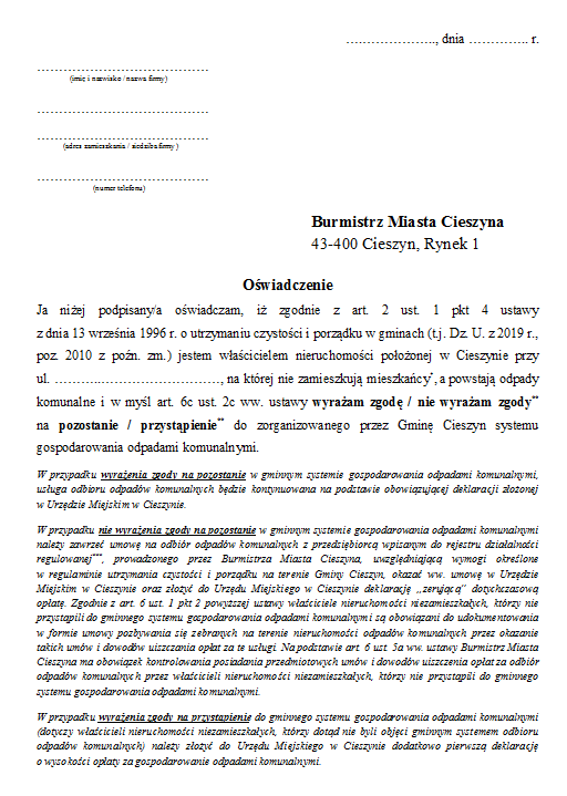 Przypomnienie dla przedsiębiorców / instytucji w zakresie gospodarowania odpadami komunalnymi
