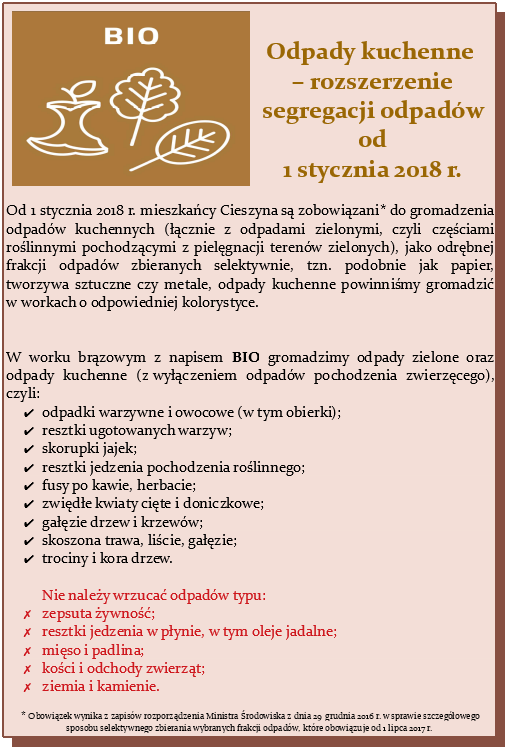 Odpady kuchenne -  rozszerzenie segregacji odpadów od 1 stycznia 2018 r.