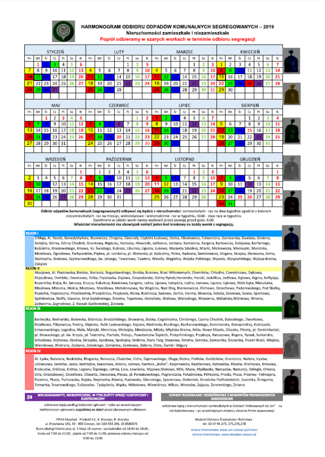 Harmonogram odbioru odpadów w 2019 r.